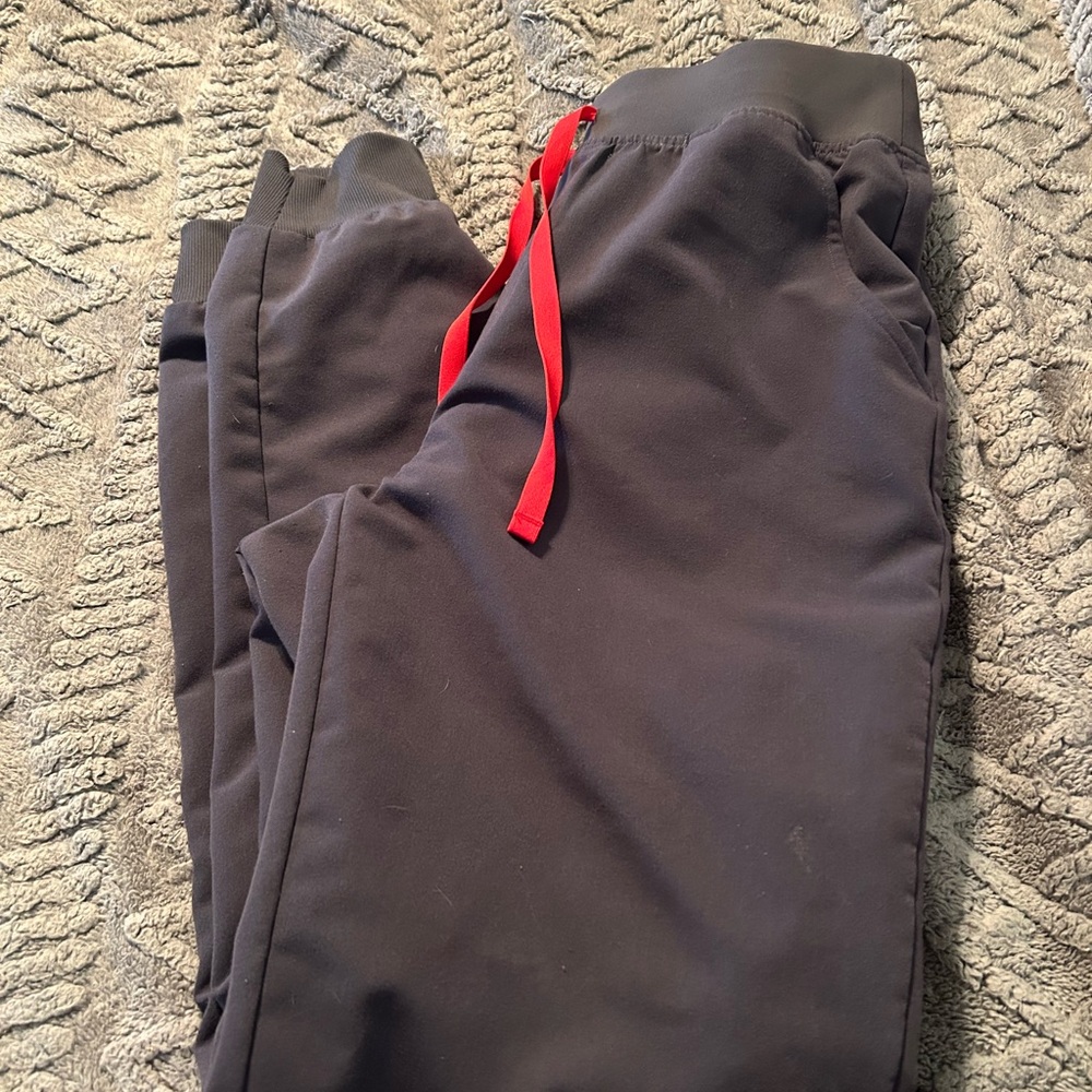 Figs Black Joggers with Red Drawstring